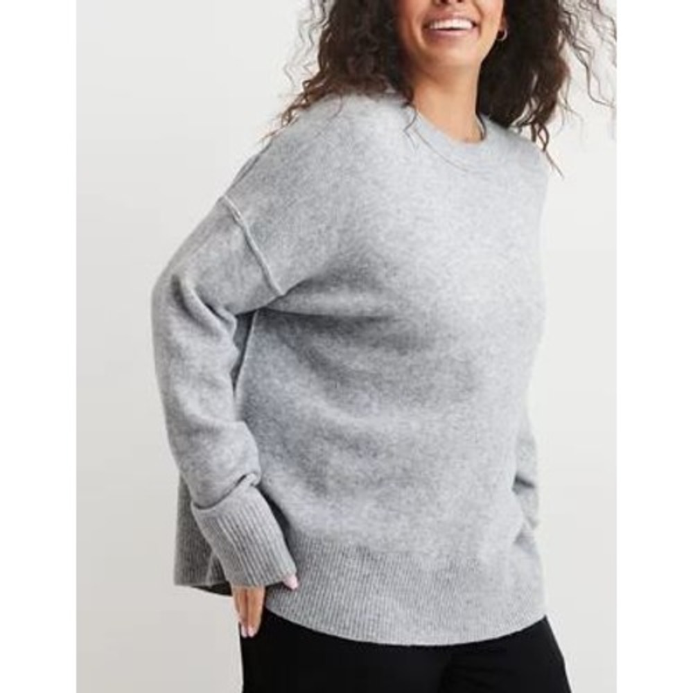 Aerie Women's unREAL Oversized Crewneck Sweater Gray XXL Cozy Slouchy Normcore